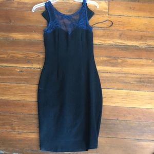 Party Dress black with Navy Blue lace Cut outs
